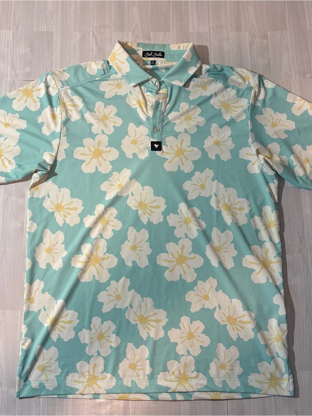 Bad Birdie Polo Shirt Mens Size M Tropical Floral Golf Short Sleeve Stretch